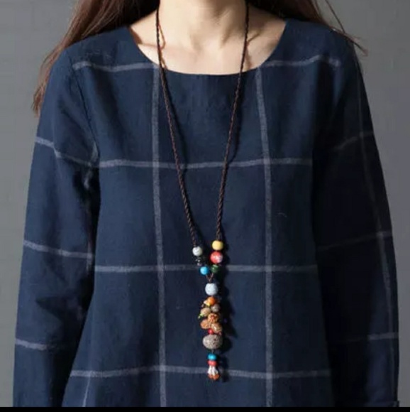 5⭐FLATTERING NAVY PLAID dress tunic NICE STYLE - Picture 4 of 8